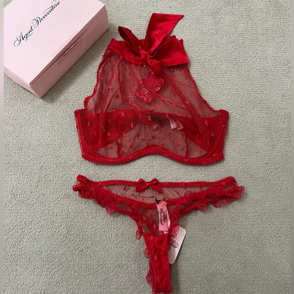 Agent Provocateur Madelina Red Ribbon High Neck Halter Bra & Panties Set NWT - Picture 6 of 10